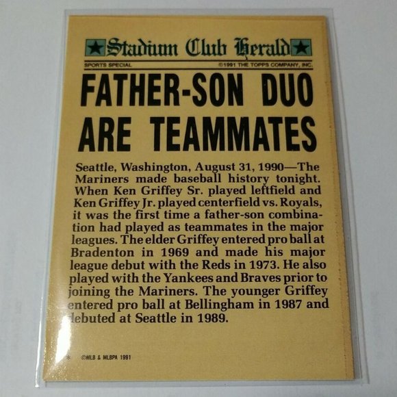 1991 Topps Ken Griffey Jr / Ken Griffey Sr MLB HOF Stadium Club Charter Member - Picture 3 of 4